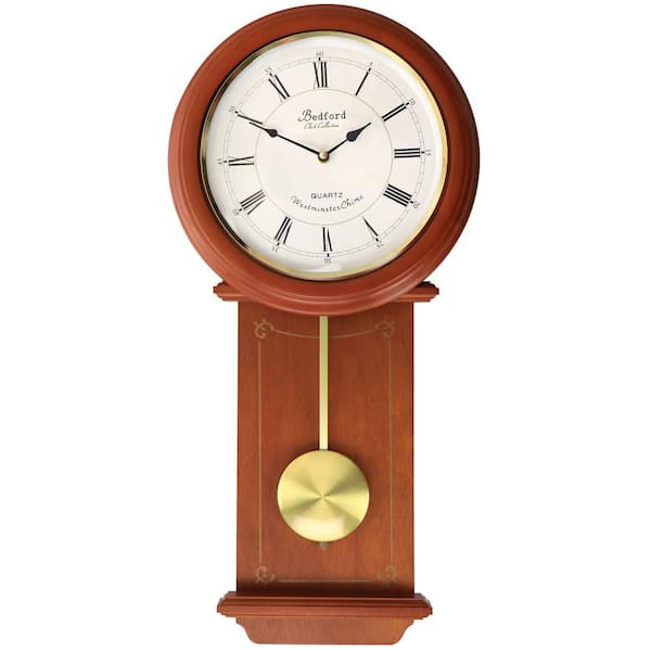 Bedford Clock Collection Olivia 24.5 in. Cherry Wood Chiming Pendulum Wall Clock