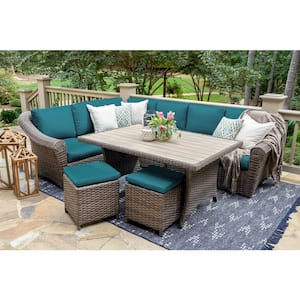 Walton 7-Piece Wicker Sectional Seating Set with Peacock Polyester Cushions