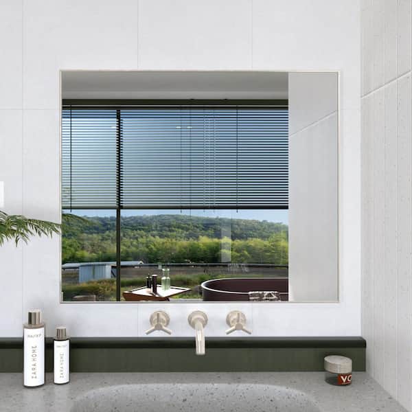 Oblivion 36 in. W. x 30 in. H Rectangular Framed Wall Bathroom Vanity Mirror in Brushed Nickel