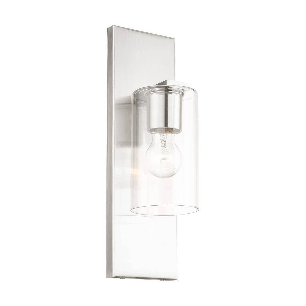 Brushed Nickel Clear Glass Direct Wired Wall Sconce