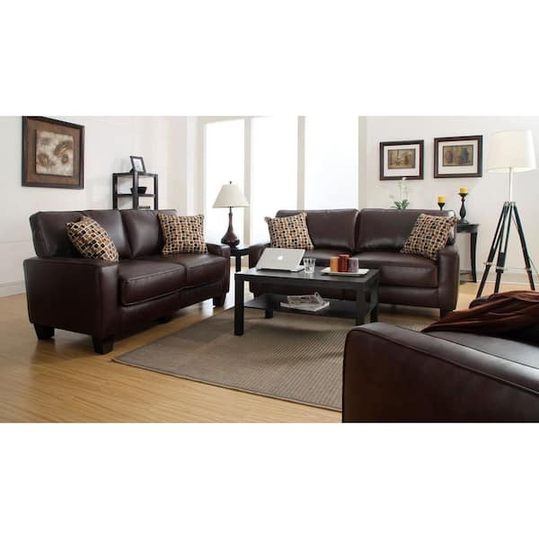 Serta RTA Monaco 72 in. Biscuit Brown/Espresso Faux Leather 2-Seater Sofa with Removable Cushions