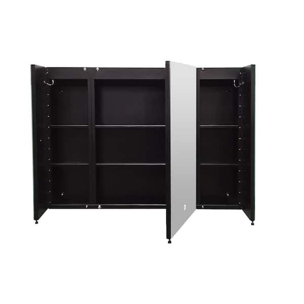 Unbranded 36 in. W x 26 in. H Rectangular Black Surface Mount Aluminum Medicine Cabinet with Mirror Dimmable Lights Brightness