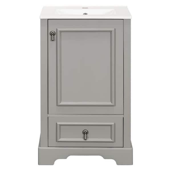 20 in. Freestanding Gray Bath Vanity with White Ceramic Top Unassembled