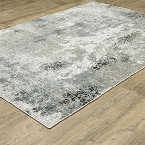 Galleria Beige/Blue 2 ft. x 8 ft. Abstract Distressed Floral Polyester Indoor Runner Area Rug