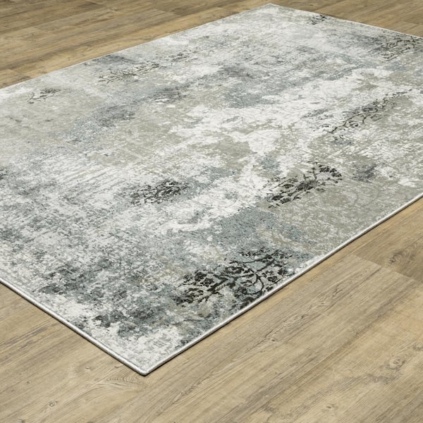 Galleria Beige/Blue 10 ft. x 13 ft. Abstract Distressed Floral Polyester Indoor Area Rug