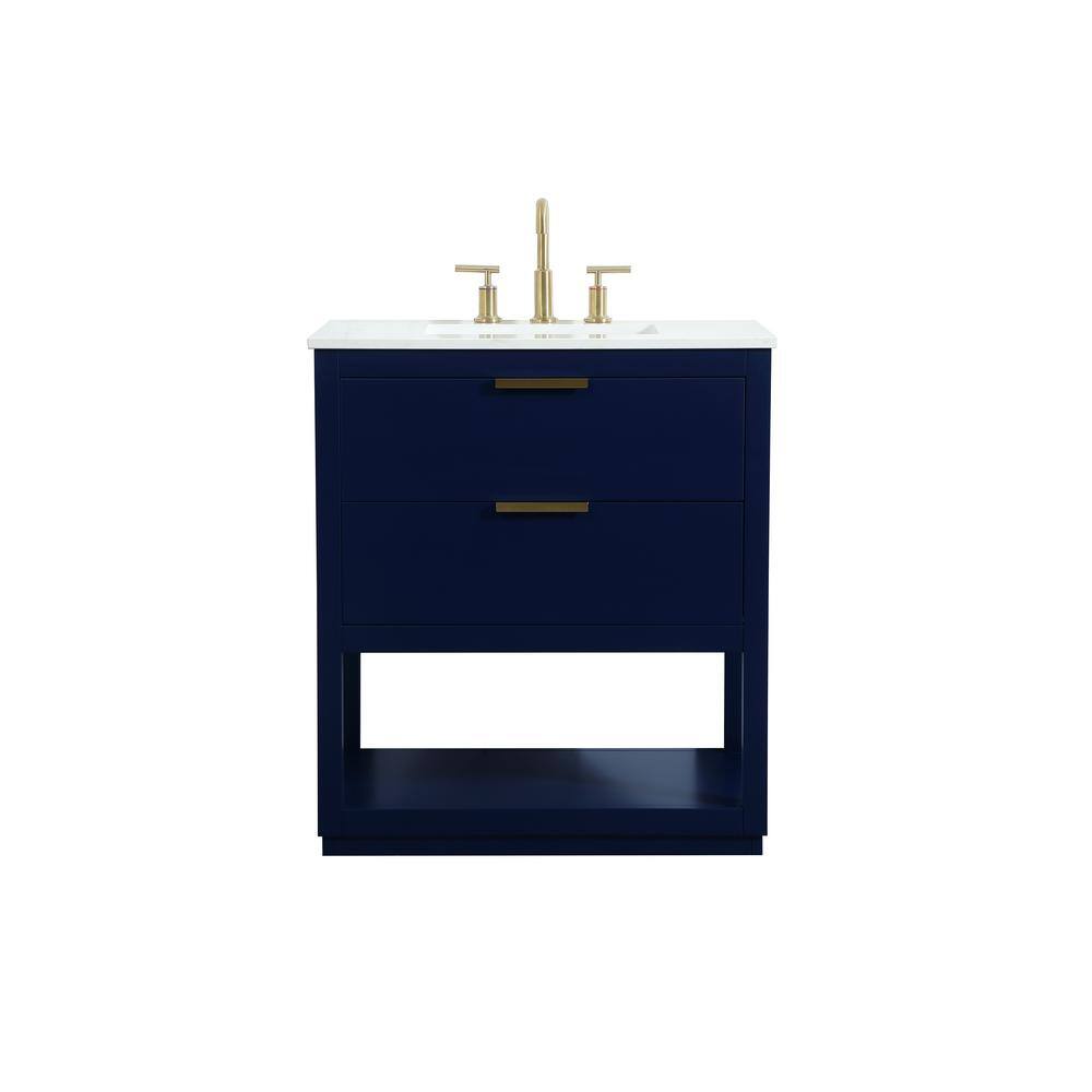 Timeless Home 30 in. W Single Bath Vanity in Blue with Engineered Stone Van