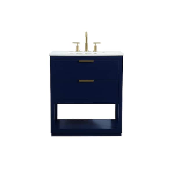 Unbranded Timeless Home 30 in. W Single Bath Vanity in Blue with Engineered Stone Vanity Top in Calacatta with White Basin