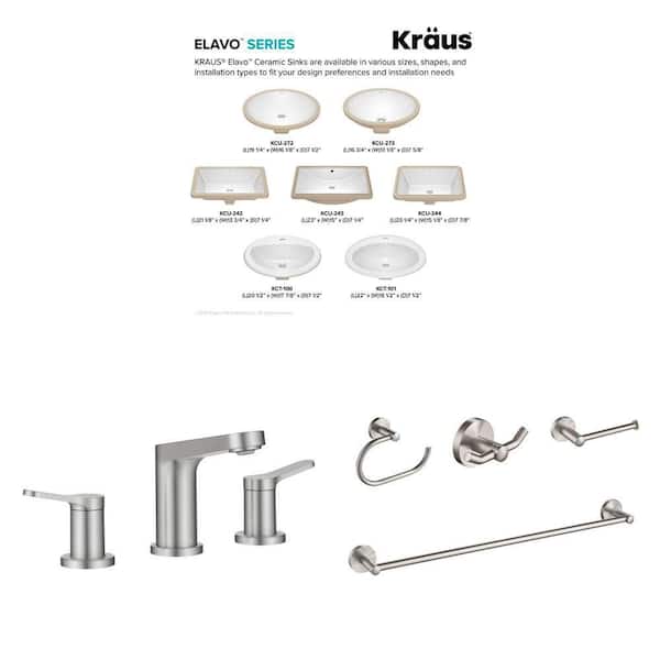 Elavo 16.8 in. Oval Sink, Indy 8 in. Faucet with Pop Up Drain, and Elie 4-Piece Hardware Set Combo