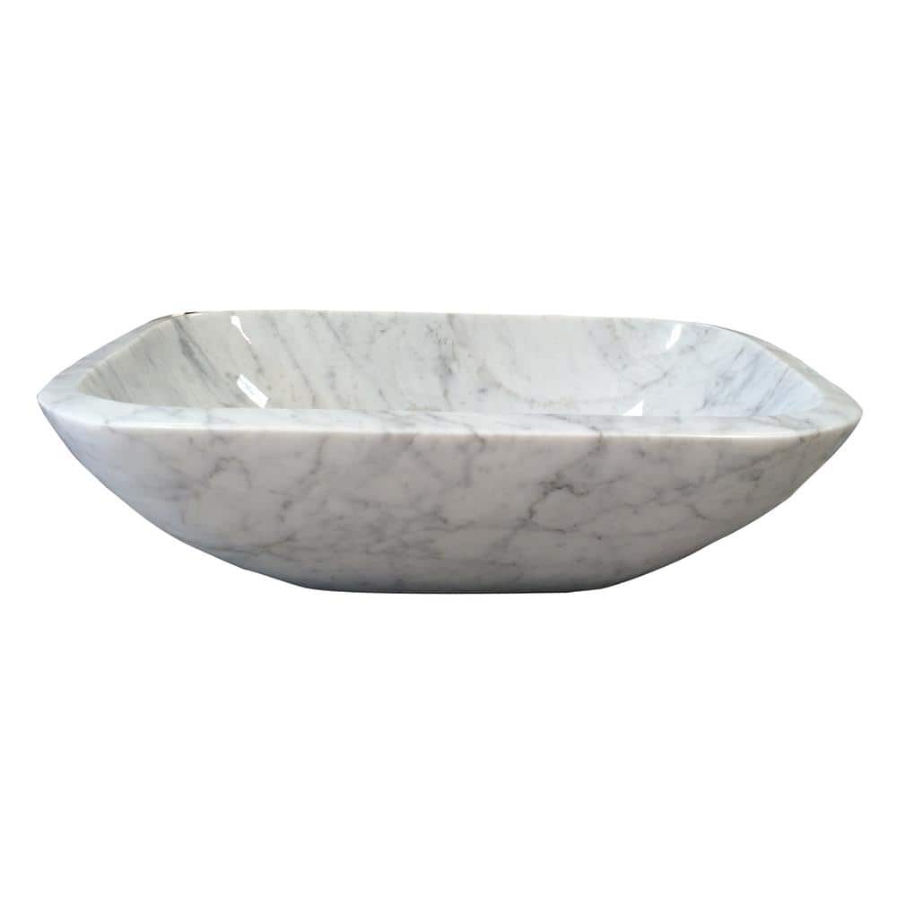 Polished Carrara Marble Rectangular Vessel Sink, 16.5" White