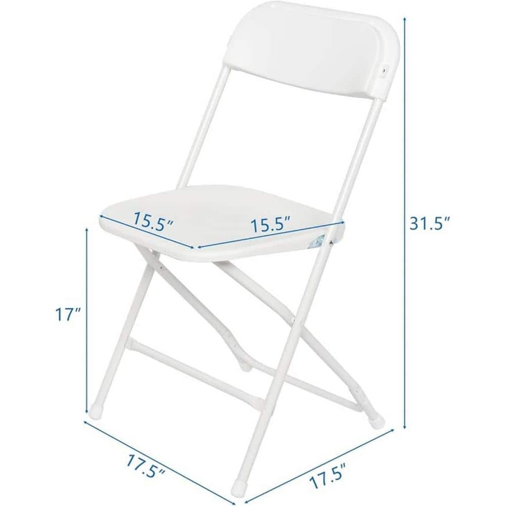 Set of 10 White Plastic Folding Dining Chairs with Cushions