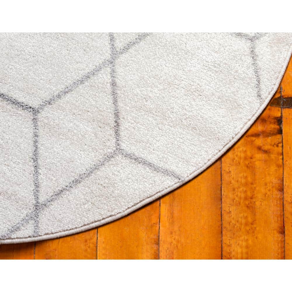 Ivory and Gray Round Trellis Synthetic Area Rug