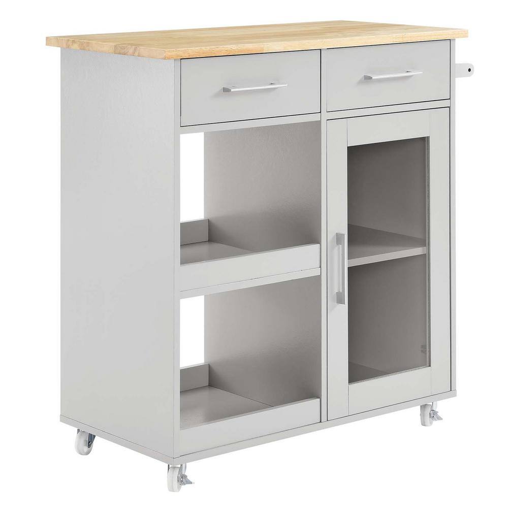 MODWAY Culinary Kitchen Cart With Towel Bar in Light Gray Natural EEI