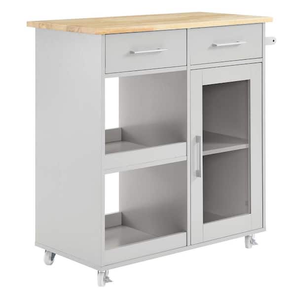 MODWAY Culinary Kitchen Cart With Towel Bar in Light Gray Natural