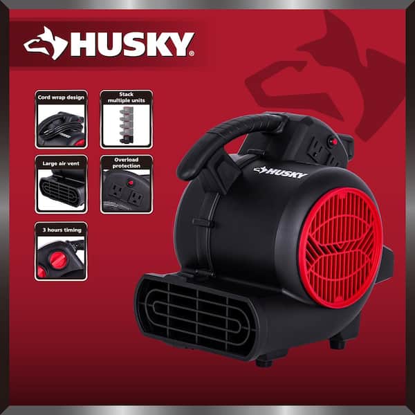 1/5 HP 6.89 in. 3-Speed 3-Position Blower Fan Air Mover in Black for Ventilation, Flood, Carpet and Jobsite Drying Tasks