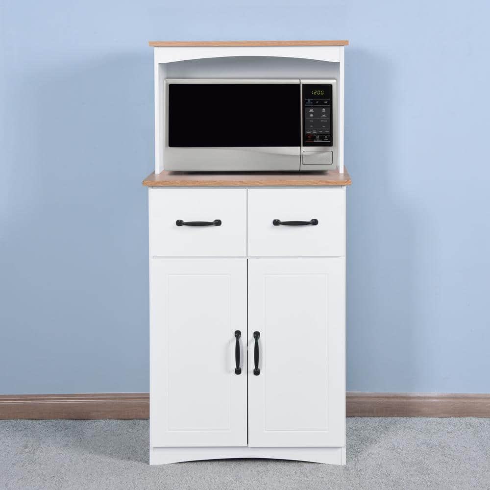 FUNKOL White Wooden Kitchen Cabinet Pantry Storage Microwave Cabinet ...