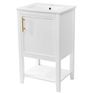 20 in. Bathroom Vanity with White Ceramic Top Sink, Bathroom Cabinet, Open Shelf, White