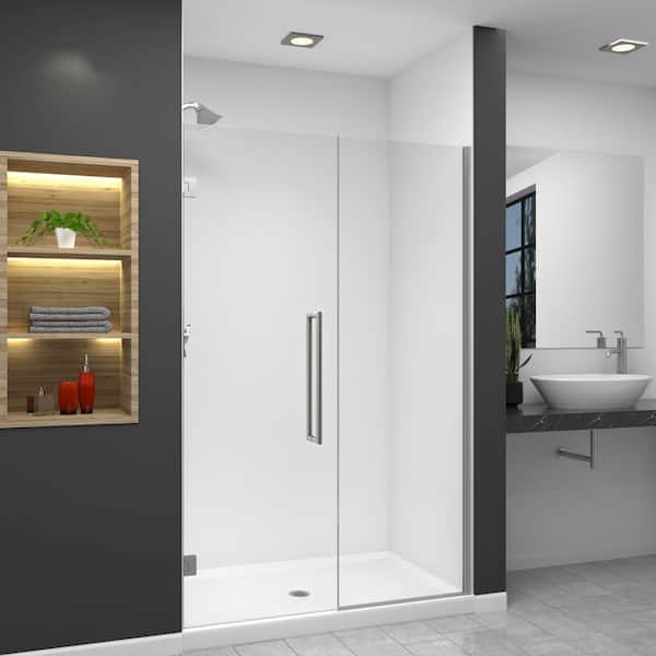 Transolid Elizabeth 50 in. W x 76 in. H Hinged Frameless Shower Door in Brushed Stainless with Clear Glass