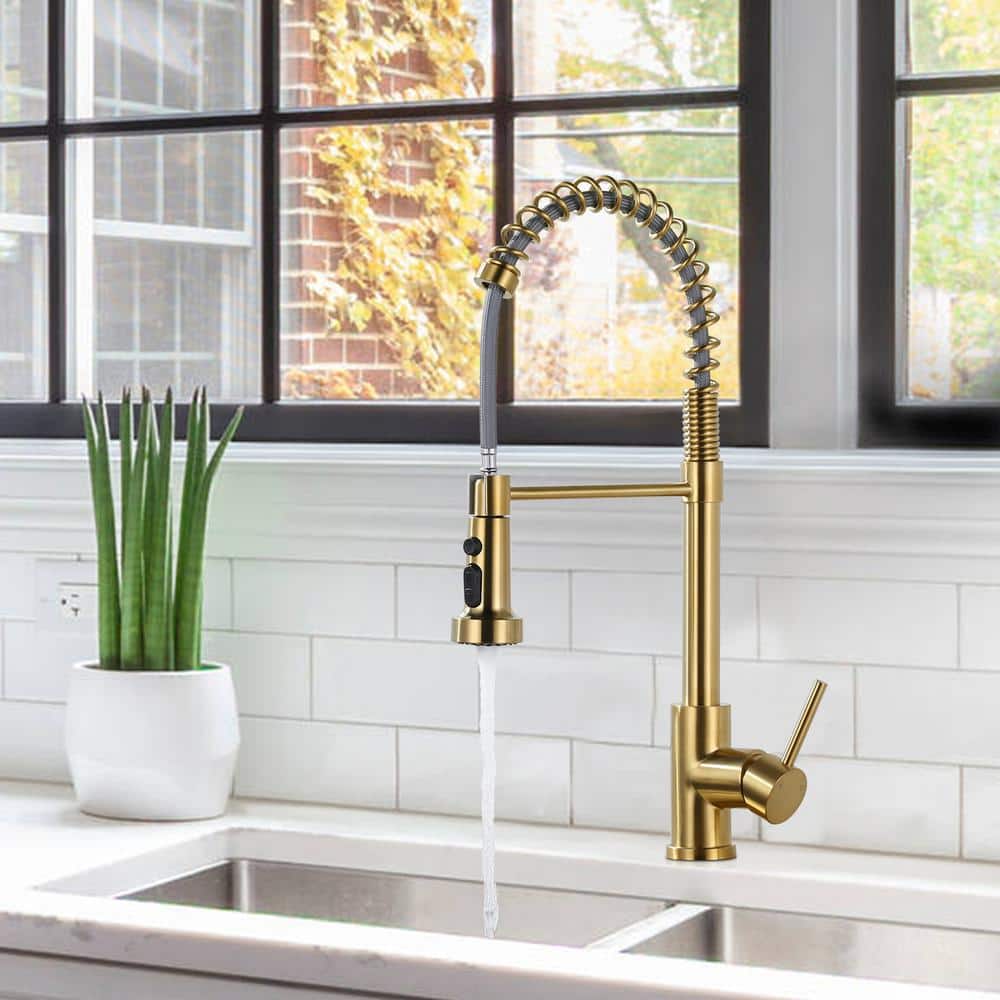 Gold Stainless Steel Pull Down Kitchen Faucet with Spray
