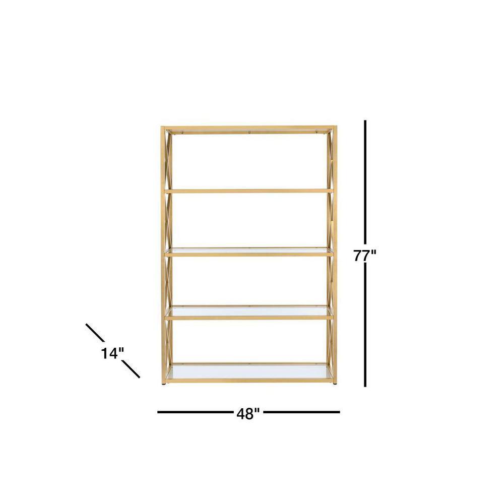 Milavera 48" Gold Metal and Clear Glass 5-Shelf Etagere Bookcase