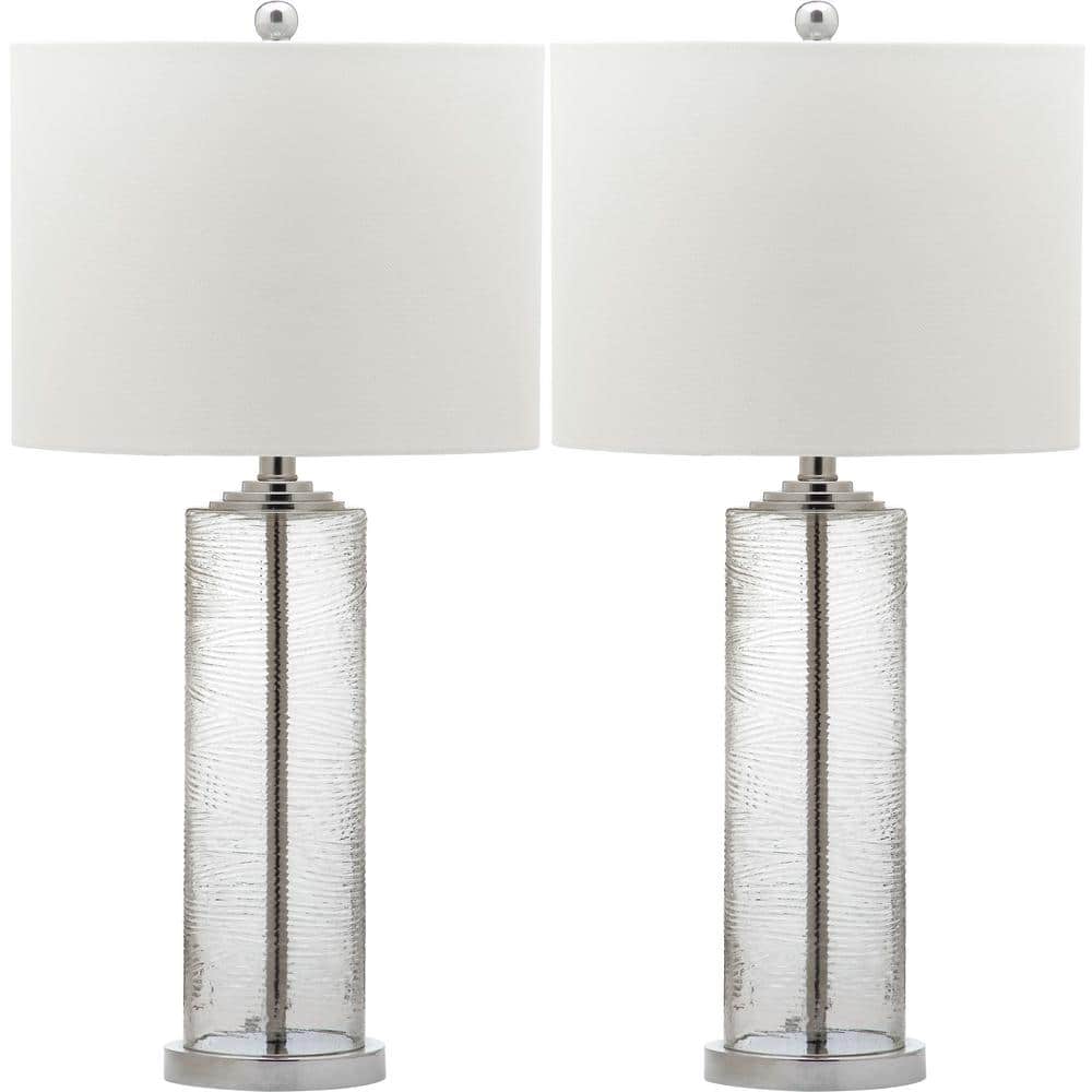 Grant 29" Clear Glass Table Lamp Set with White Cotton Shade