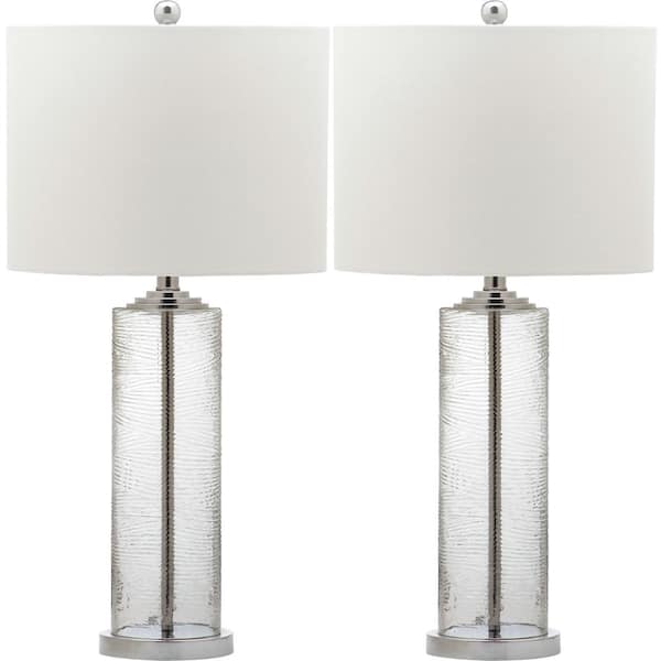 SAFAVIEH Grant 29 in. Clear Textured Table Lamp with White Shade (Set of 2)