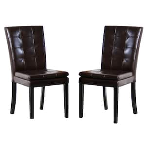 Crayton Chocolate Brown Leather Tufted Dining Chair (Set of 2)