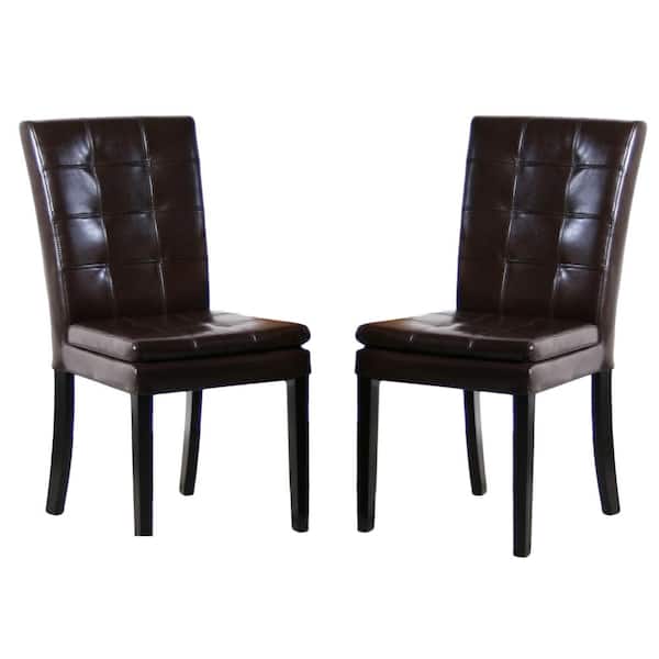 Noble House Crayton Chocolate Brown Leather Tufted Dining Chair (Set of 2)