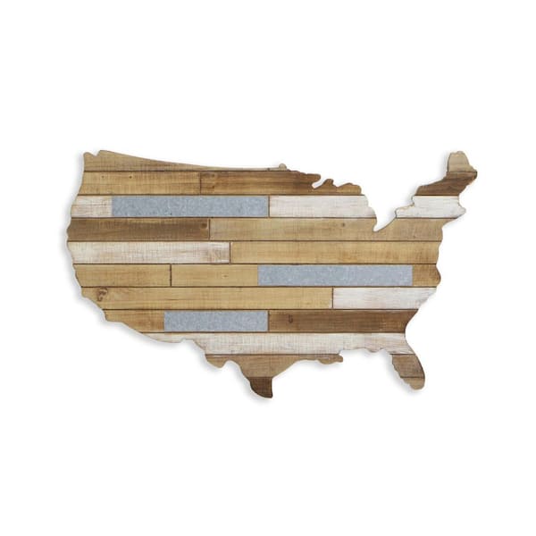 HomeRoots 31 in. x 18.5 in. Brown, Grey USA Wood and Metal Hanging Dimensional Wall Art 1-Piece