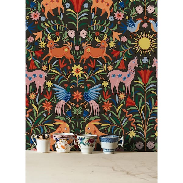 Whimsical Creatures Black Peel and Stick Wallpaper