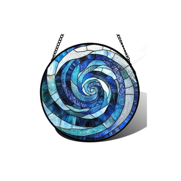 Blue Abstract Swirl Stained Glass Art Glass Window HDFH1ZSRTR