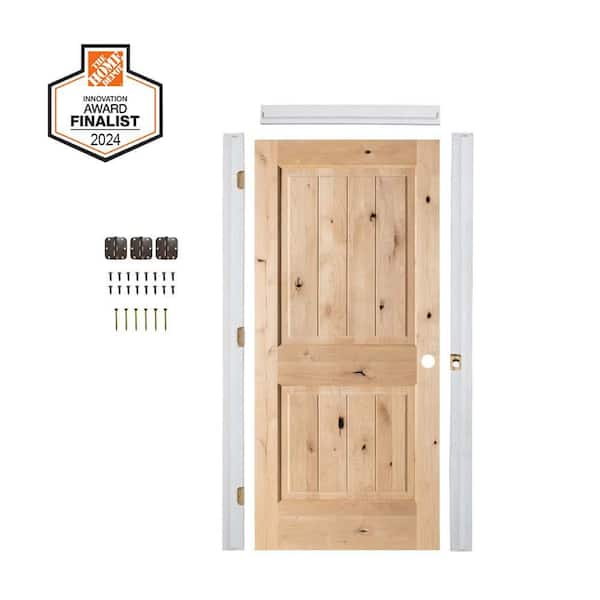 Krosswood Doors DIY RTA Kit 36 in. x 80 in. Knotty Alder Sq. Top VG Left-Hand Unfinished Wood Single Ready To Assemble Interior Door