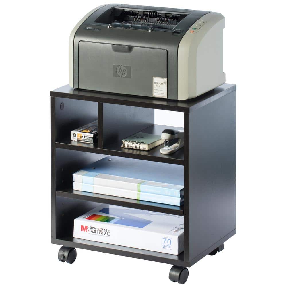 Black Wooden Office Storage Printer Stand with Wheels
