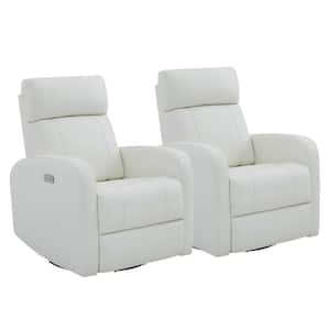 Monroe White Genuine Leather Power Swivel Glider Recliner Chair with Double Layer Backrest for Living Room (Set of 2)