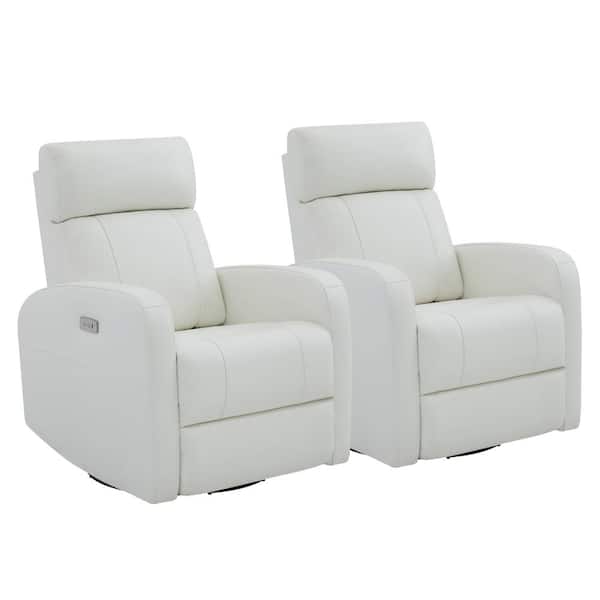 Spruce & Spring Monroe White Genuine Leather Power Swivel Glider Recliner Chair with Double Layer Backrest for Living Room (Set of 2)