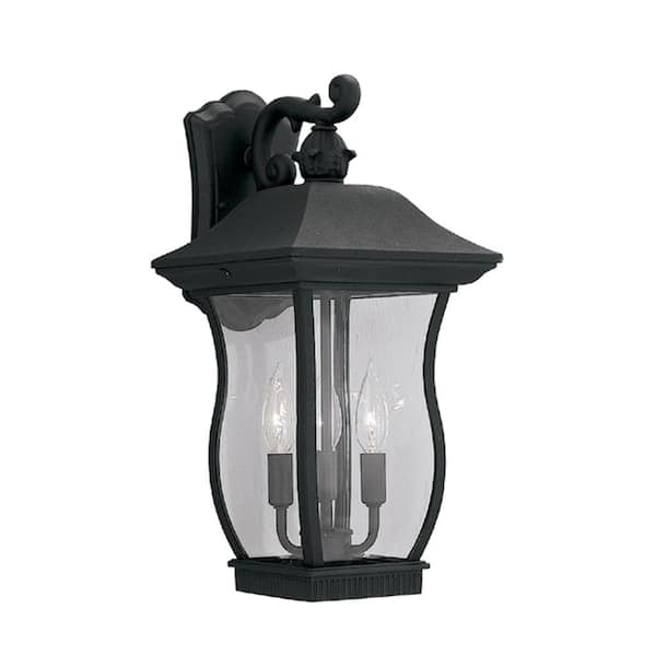 Chelsea Black 3-Light Outdoor Line Voltage Hardwired Porch Light Wall Sconce with No Bulbs Included