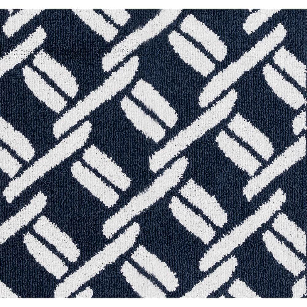 Navy and White Geometric Tufted Runner Rug