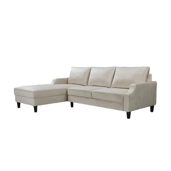 US Pride Furniture Sophia 2 Piece Ivory Velvet 3 Seats Left Facing Sectional Sofa with Removable Cushions