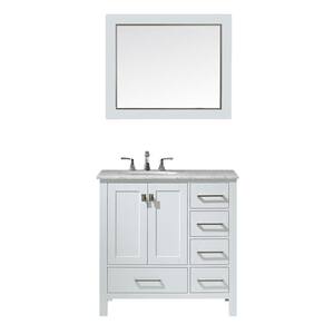 Gela 36 in. W x 22 in. D Bath Vanity in White with Marble Vanity Top in White with White Basin, Faucet and Mirror