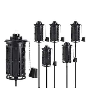 6-Pack Black Metal Outdoor Garden Torch with 3-Prong Grounded Stake for Patio Party Pathway Decor 59-Inch