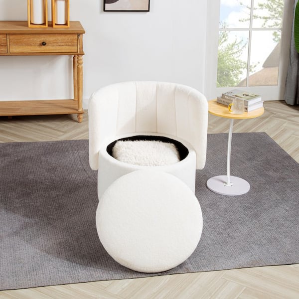 28. 94 in. Beige Oval Upholstered Fabric Swivel Sofa Chair with 360° Rotation and Hidden Storage