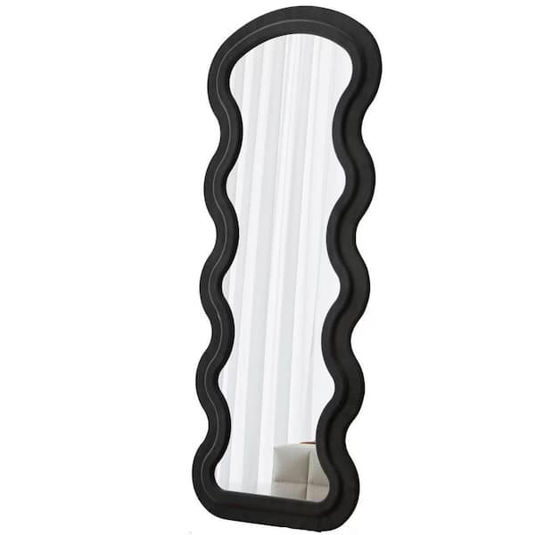 Black 23.62 in. W x 62.99 in. H Modern Rectangle Metal Decorative Full Length Mirror with Stand and Flannel Fabric Touch