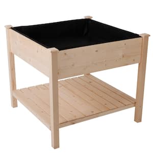 36 in. L x 36 in. W x 32 in. H Wood Square Outdoor Raised Garden Bed Planter Box with Shelf