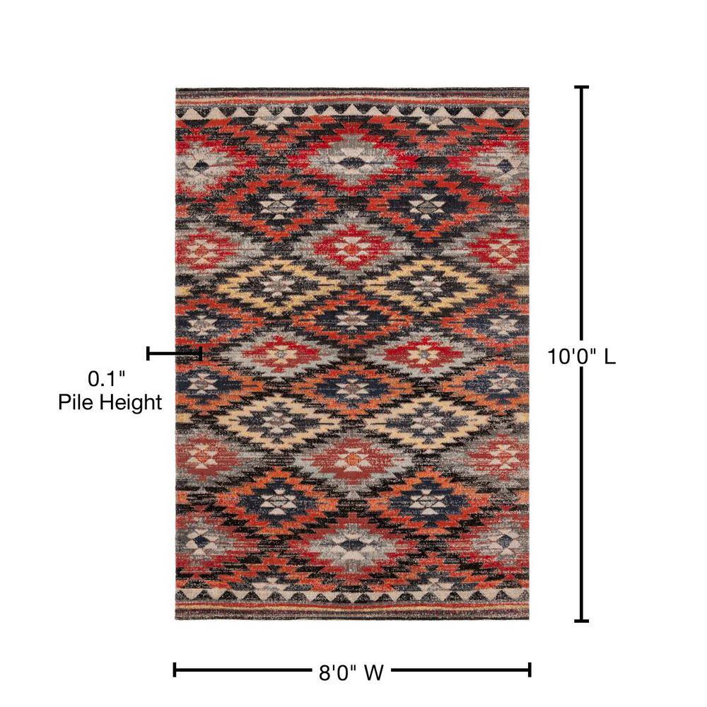 Rust and Multi Geometric Synthetic 8' x 10' Indoor/Outdoor Area Rug