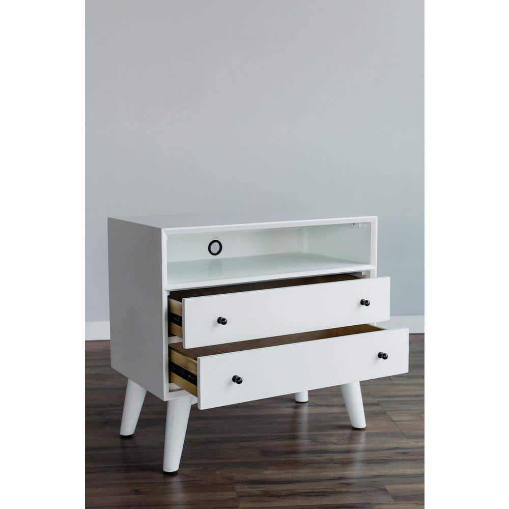 Gray Transitional 28" Mid-Century Modern 2-Drawer Nightstand