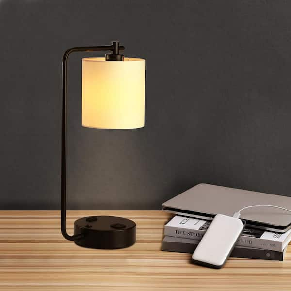 Cedar Hill 15 in. Black Desk lamp with Charging Outlet and USB Port Fabric  Shade 411008 - The Home Depot