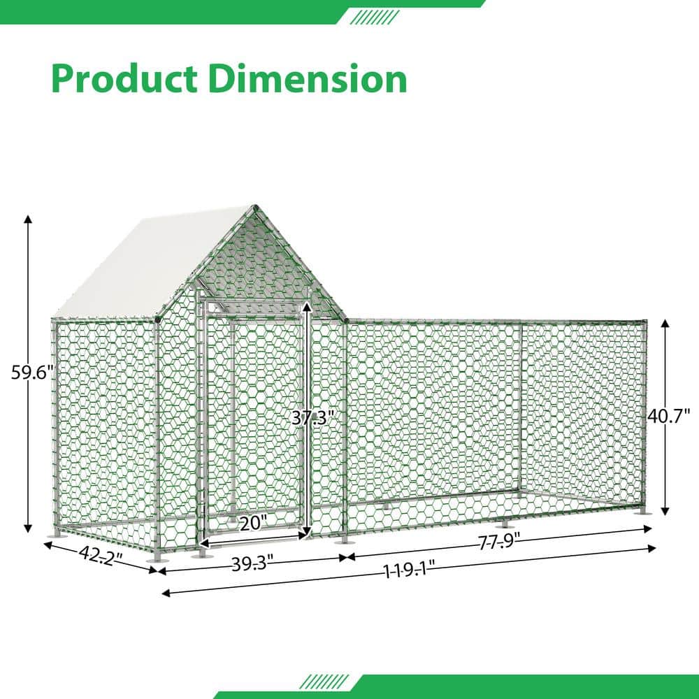 10x3FT Green Metal Chicken Coop with PVC-Coated Wire Mesh and Cover