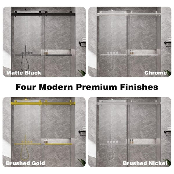 SHAAMA 60 in. W x 80 in. H Double Sliding Frameless Shower Door in