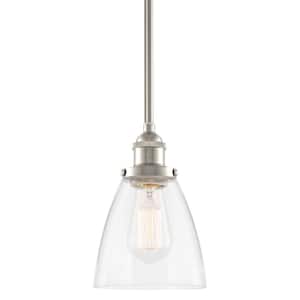 Porter 60-Watt 1-Light Brushed Nickel Industrial Island Pendant Light with Clear Shade, No Bulb Included