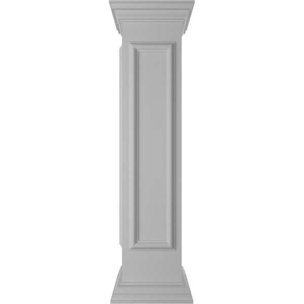 Ekena Millwork Corner 48 in. x 10 in. White Box Newel Post with Panel, Flat Capital and Base Trim (Installation Kit Included)