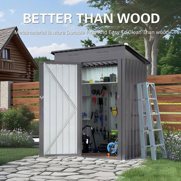 Zeus & Ruta 5 ft. W x 3 ft. D Metal Storage Shed with Pitched Roof